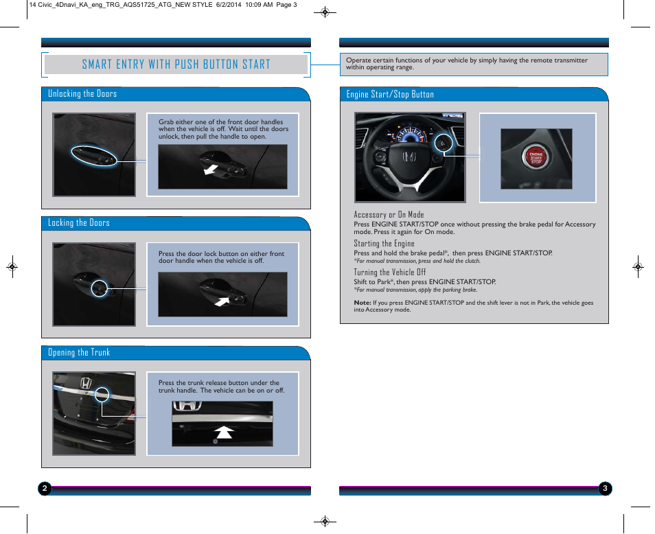 Smart entry with push button start | HONDA 1984 Civic Sedan (with Navigation) - Technology Reference Guide User Manual | Page 3 / 20