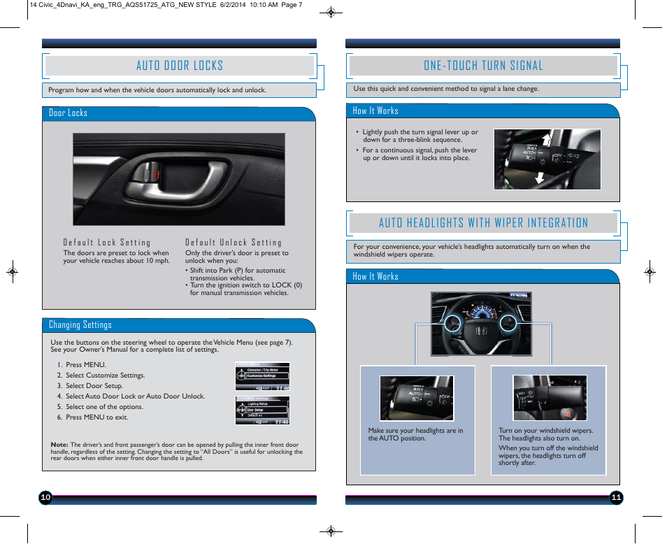 Auto door locks, Auto headlights with wiper integration, One-touch turn signal | HONDA 1984 Civic Sedan (with Navigation) - Technology Reference Guide User Manual | Page 7 / 20