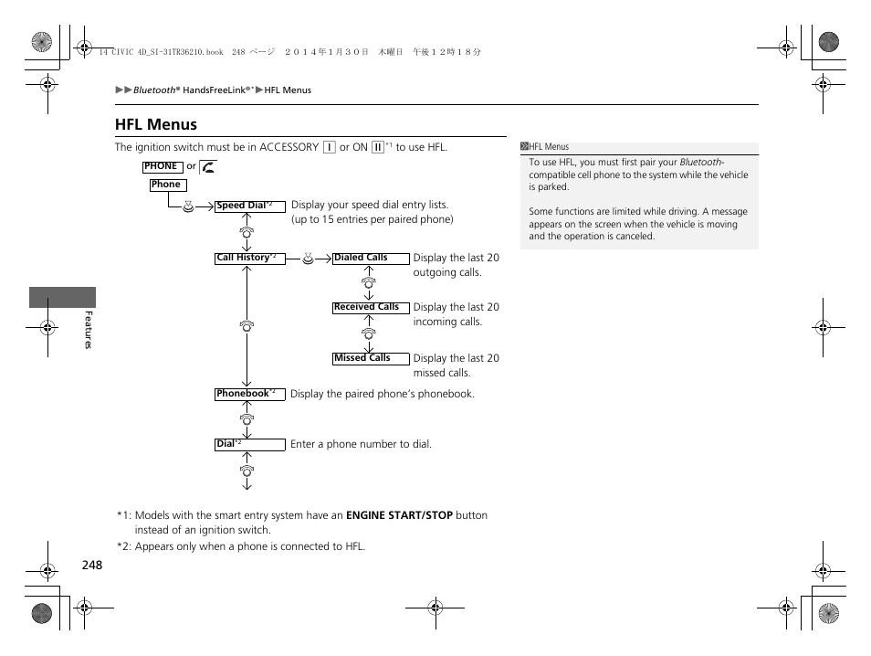 Hfl menus | HONDA 1984 Civic Sedan - Owner's Manual User Manual | Page 249 / 469