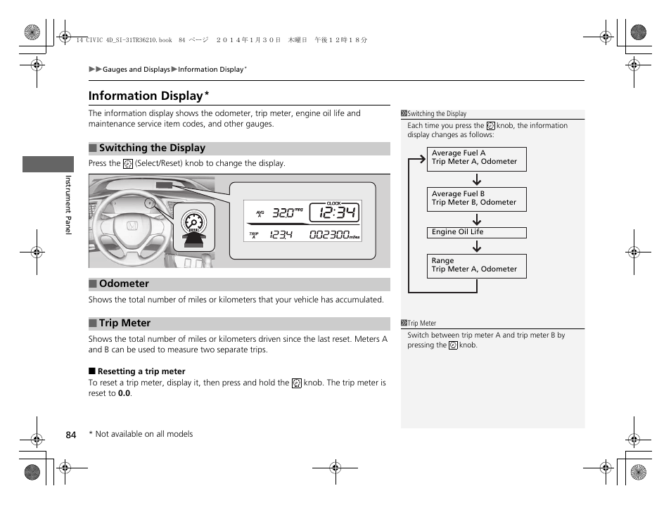 P 84), Information display | HONDA 1984 Civic Sedan - Owner's Manual User Manual | Page 85 / 469