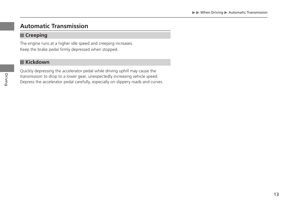 Automatic transmission | HONDA 1984 Civic CNG - Owner's Manual User Manual | Page 14 / 46