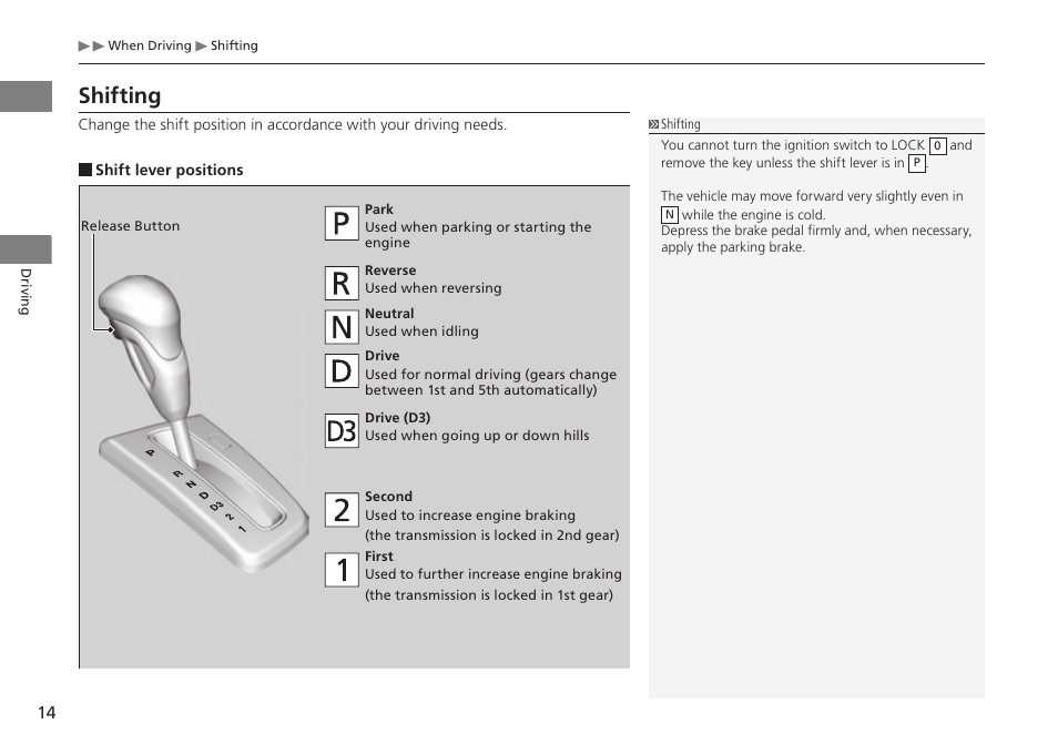 P. 14, Shifting | HONDA 1984 Civic CNG - Owner's Manual User Manual | Page 15 / 46