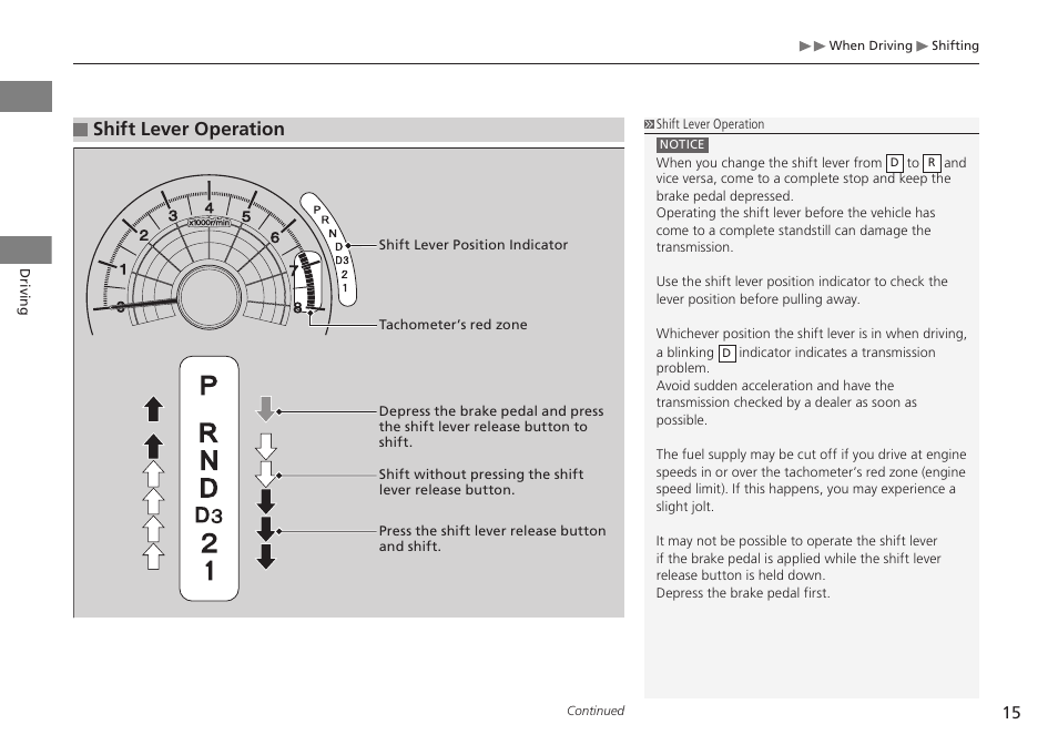 Shift lever operation | HONDA 1984 Civic CNG - Owner's Manual User Manual | Page 16 / 46