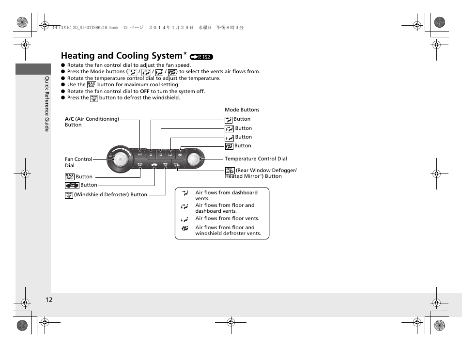 Heating and cooling system | HONDA 1984 Civic Coupe - Owner's Manual User Manual | Page 13 / 441