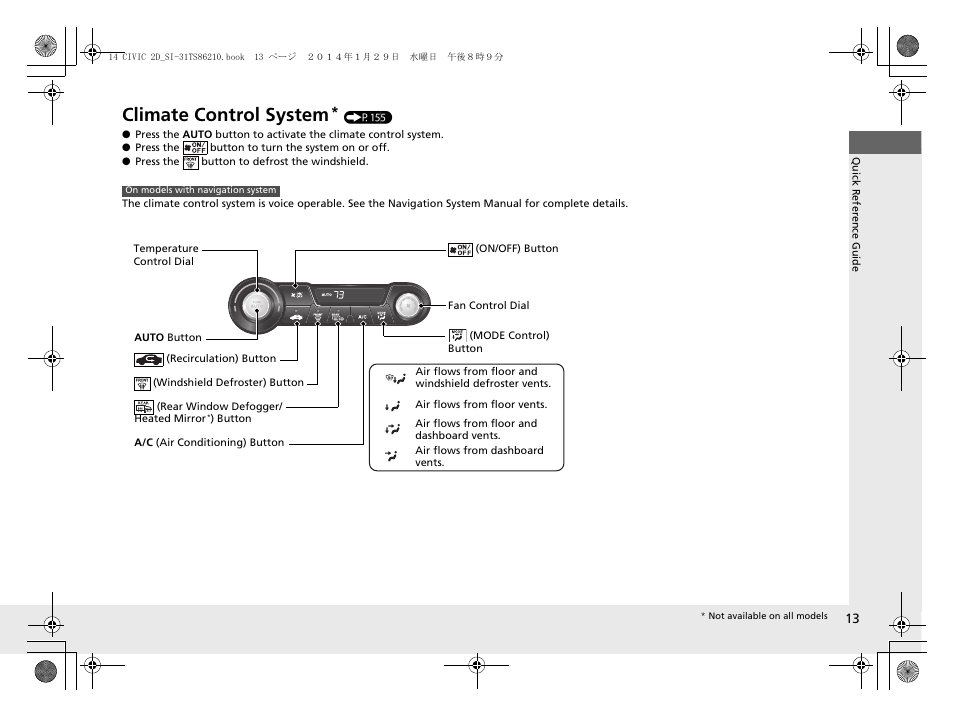 Climate control system | HONDA 1984 Civic Coupe - Owner's Manual User Manual | Page 14 / 441