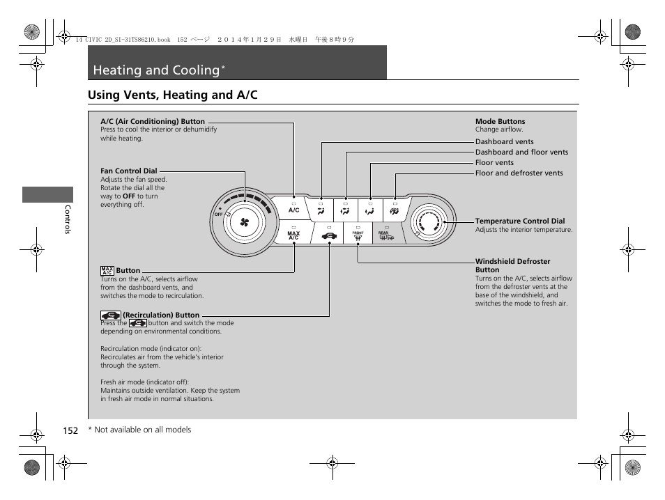 Heating and cooling, P152, Using vents, heating and a/c | HONDA 1984 Civic Coupe - Owner's Manual User Manual | Page 153 / 441