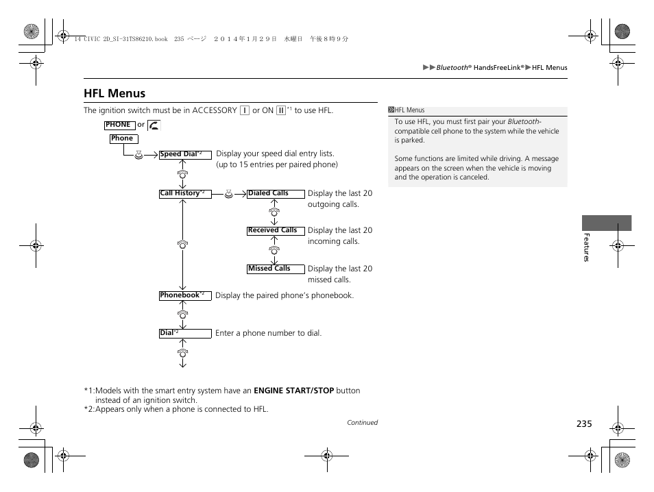 Hfl menus | HONDA 1984 Civic Coupe - Owner's Manual User Manual | Page 236 / 441