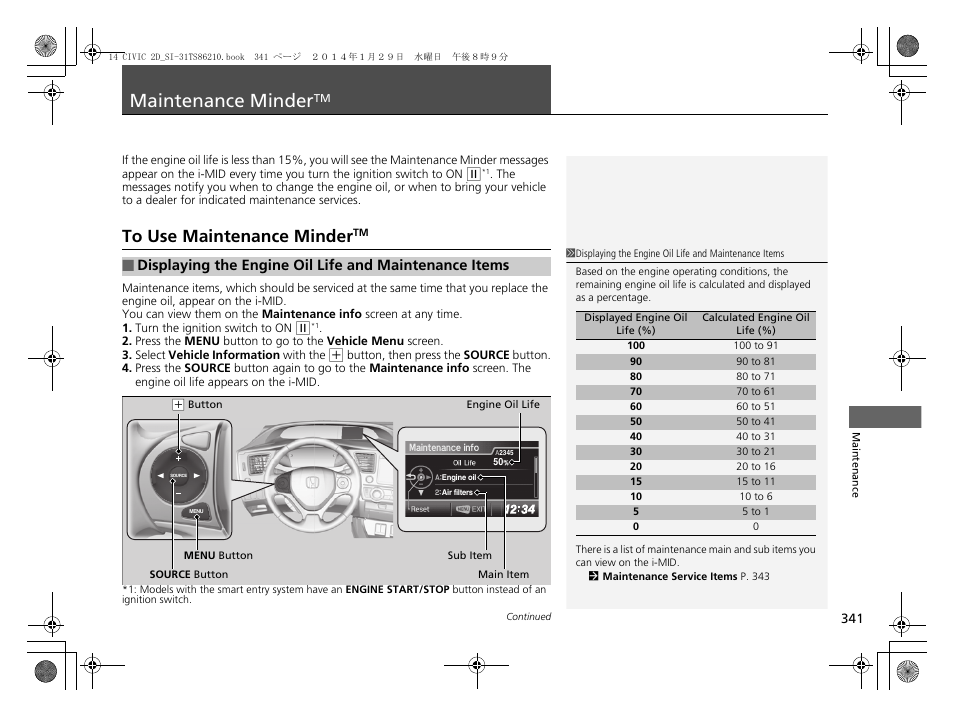 Maintenance minder, P. 341 | HONDA 1984 Civic Coupe - Owner's Manual User Manual | Page 342 / 441