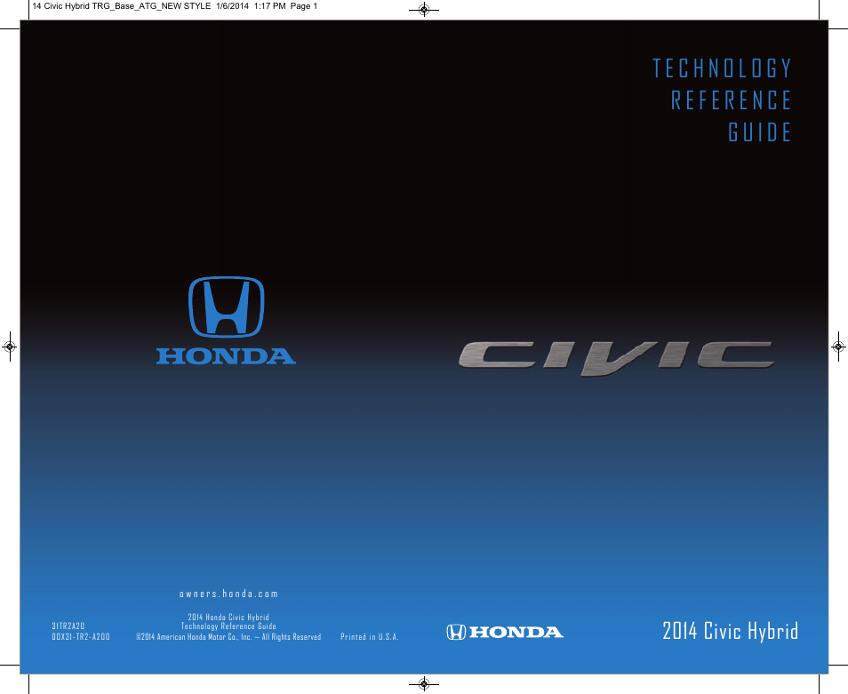 HONDA 2014 Civic Hybrid - Technology Reference Guide User Manual | 19 pages