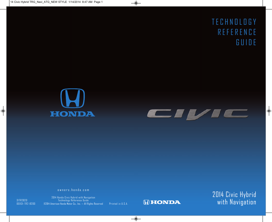 HONDA 2014 Civic Hybrid (with Navigation) - Technology Reference Guide User Manual | 23 pages