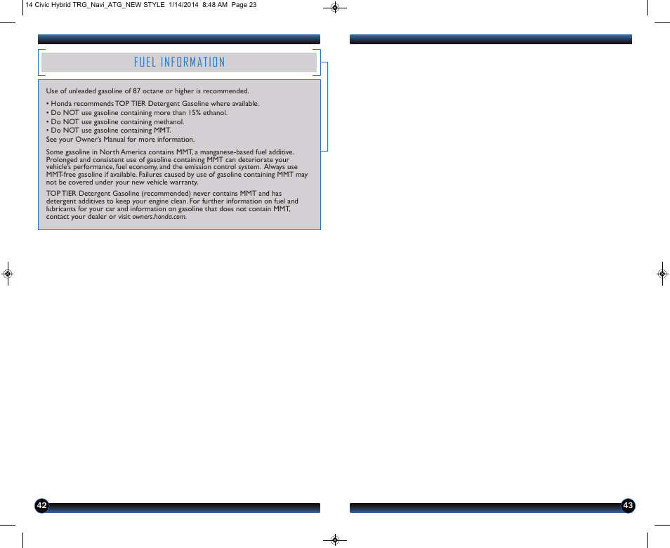 Fuel information | HONDA 2014 Civic Hybrid (with Navigation) - Technology Reference Guide User Manual | Page 23 / 23