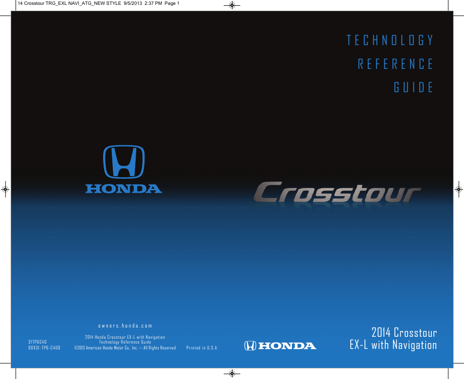 HONDA 2014 Crosstour (EX-L with Navigation) - Technology Reference Guide User Manual | 22 pages