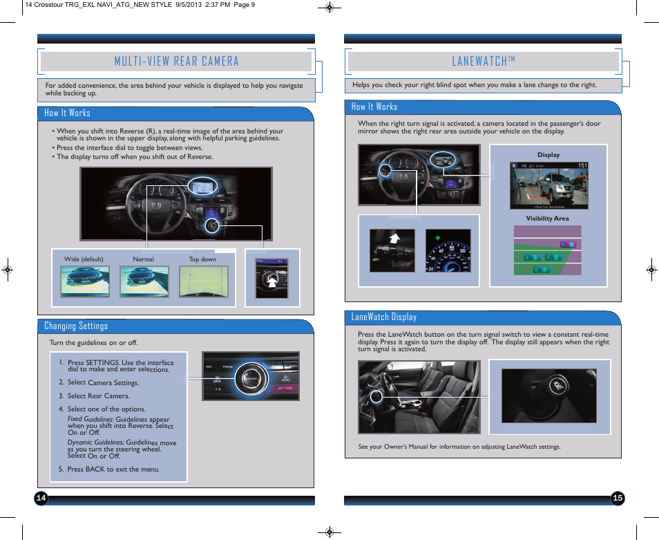 Multi-view rear camera, Lanewatch | HONDA 2014 Crosstour (EX-L with Navigation) - Technology Reference Guide User Manual | Page 9 / 22