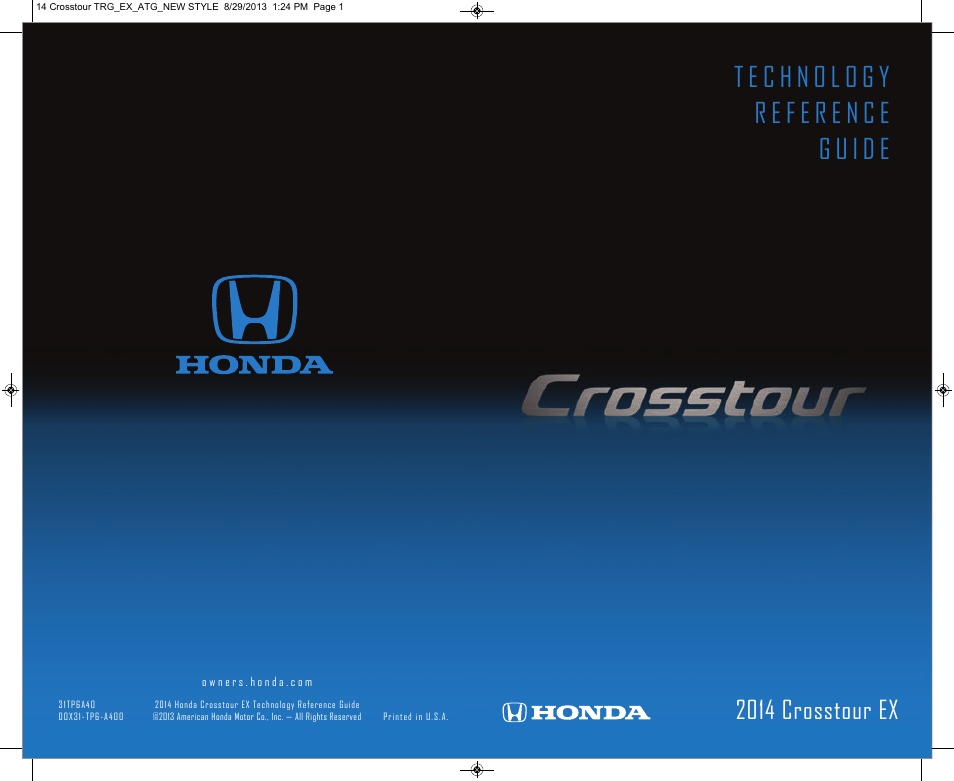HONDA 2014 Crosstour (EX) - Technology Reference Guide User Manual | 8 pages
