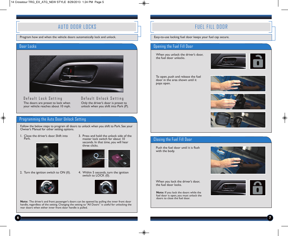 Auto door locks, Fuel fill door | HONDA 2014 Crosstour (EX) - Technology Reference Guide User Manual | Page 5 / 8