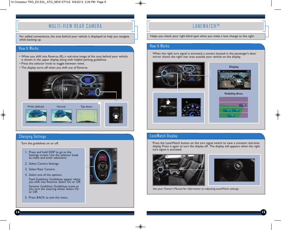 Multi-view rear camera, Lanewatch | HONDA 2014 Crosstour (EX & EX-L) - Technology Reference Guide User Manual | Page 9 / 17