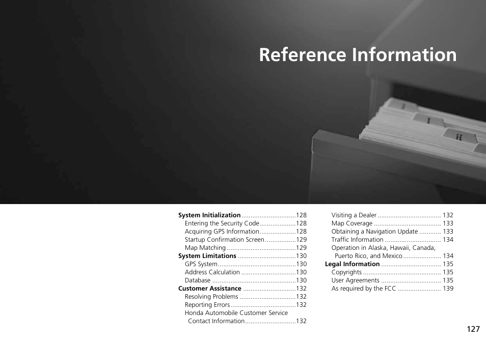 2 reference information p. 127, Reference information | HONDA 2014 Crosstour - Navigation Manual User Manual | Page 129 / 153