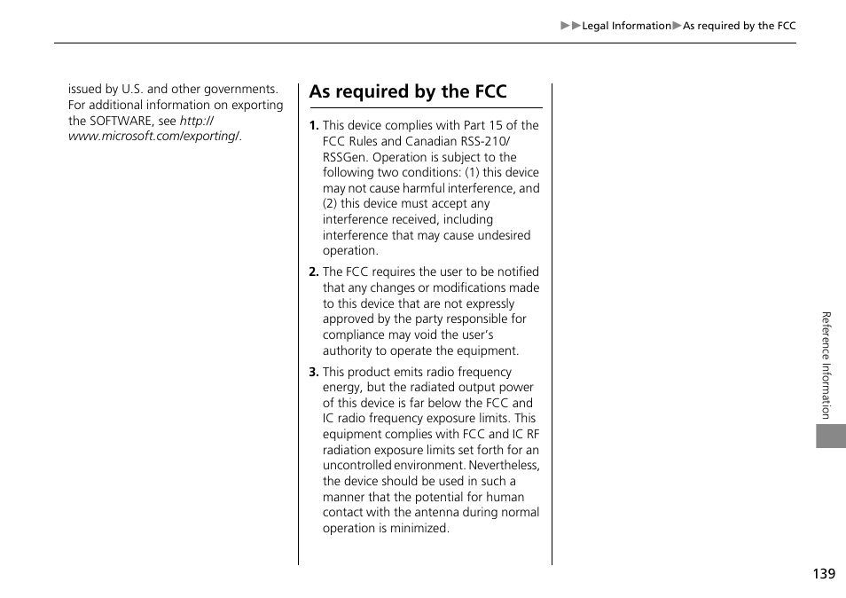 As required by the fcc | HONDA 2014 Crosstour - Navigation Manual User Manual | Page 141 / 153