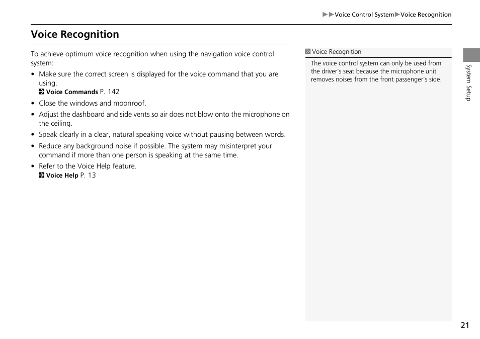 Voice recognition | HONDA 2014 Crosstour - Navigation Manual User Manual | Page 23 / 153