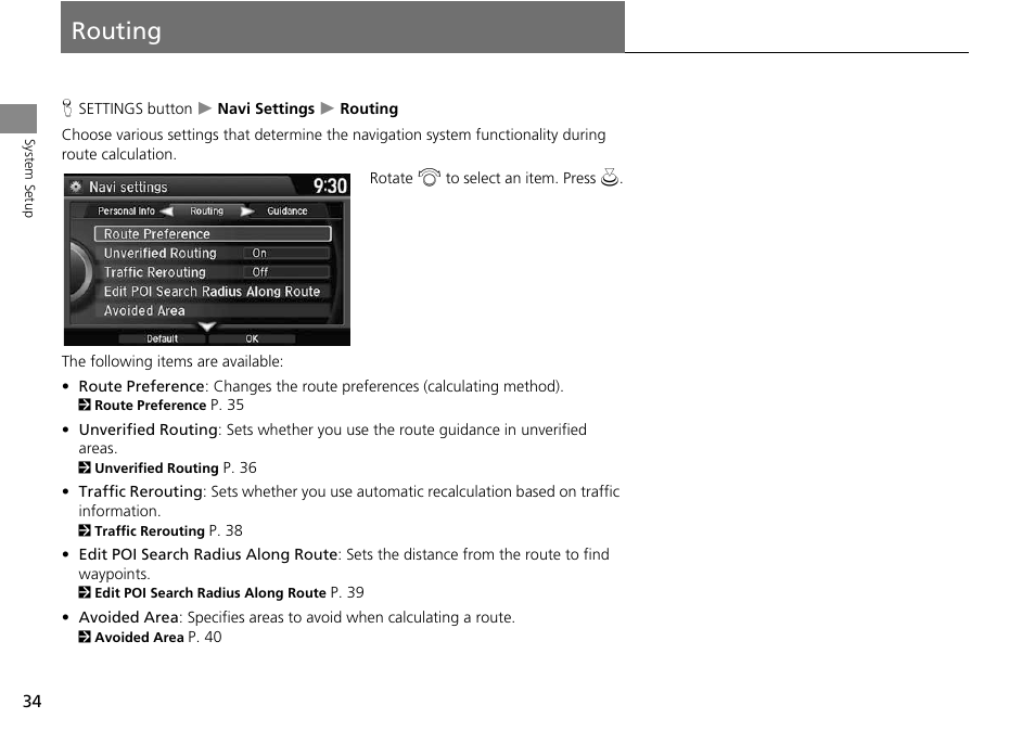 Routing 34, Routing | HONDA 2014 Crosstour - Navigation Manual User Manual | Page 36 / 153