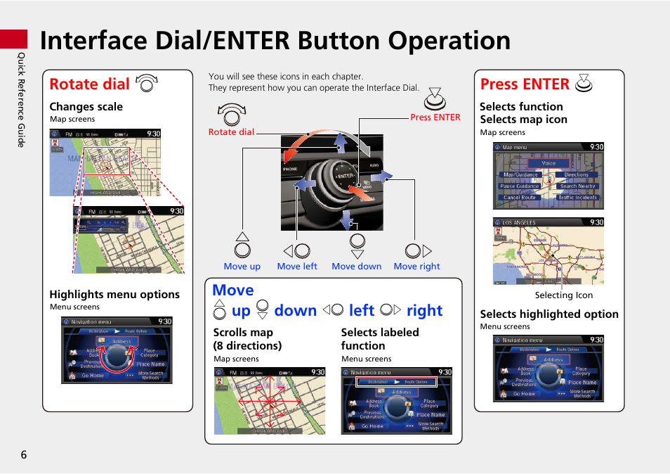 Interface dial/enter button operation | HONDA 2014 Crosstour - Navigation Manual User Manual | Page 8 / 153