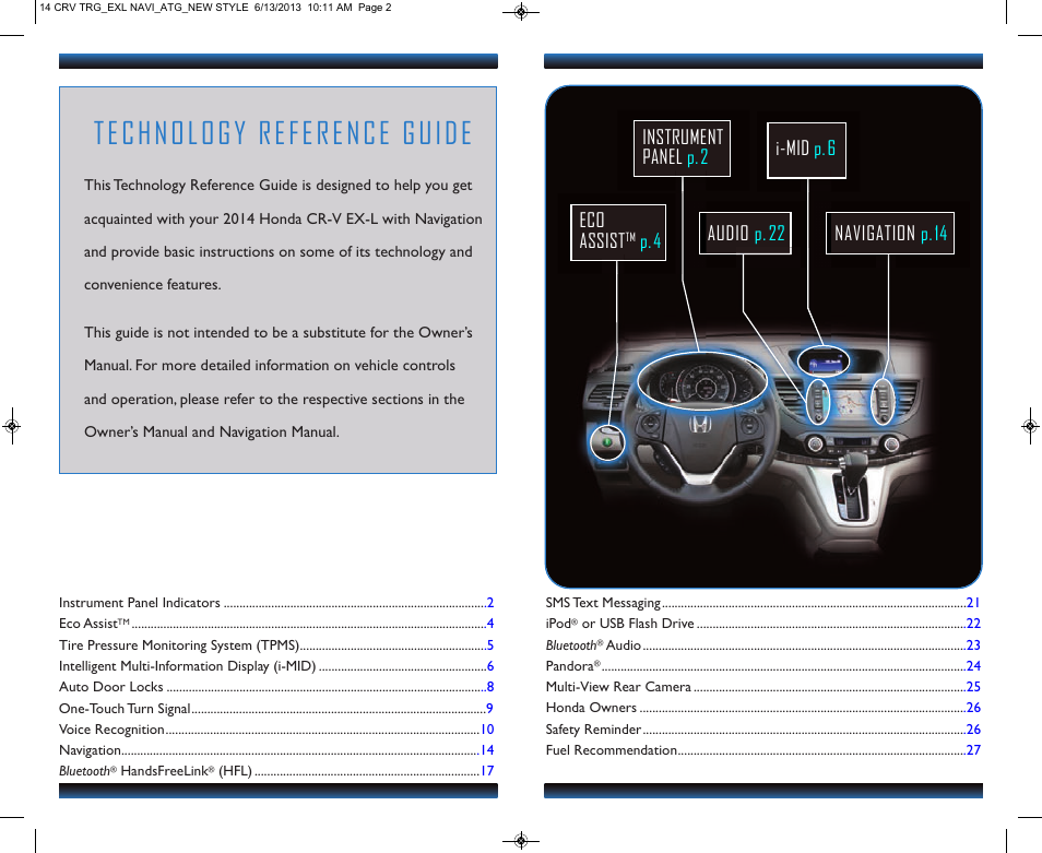 Technology reference guide, P.4 i-mid p.6 | HONDA 2014 CR-V (EX-L with Navigation) - Technology Reference Guide User Manual | Page 2 / 15