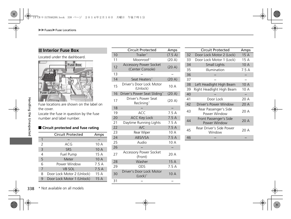 P 338 | HONDA 2014 CR-V - Owner's Manual User Manual | Page 339 / 365