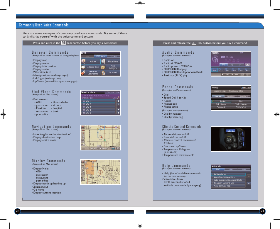 Commonly used voice commands, Climate control commands | HONDA 2014 CR-Z - Technology Reference Guide User Manual | Page 12 / 20