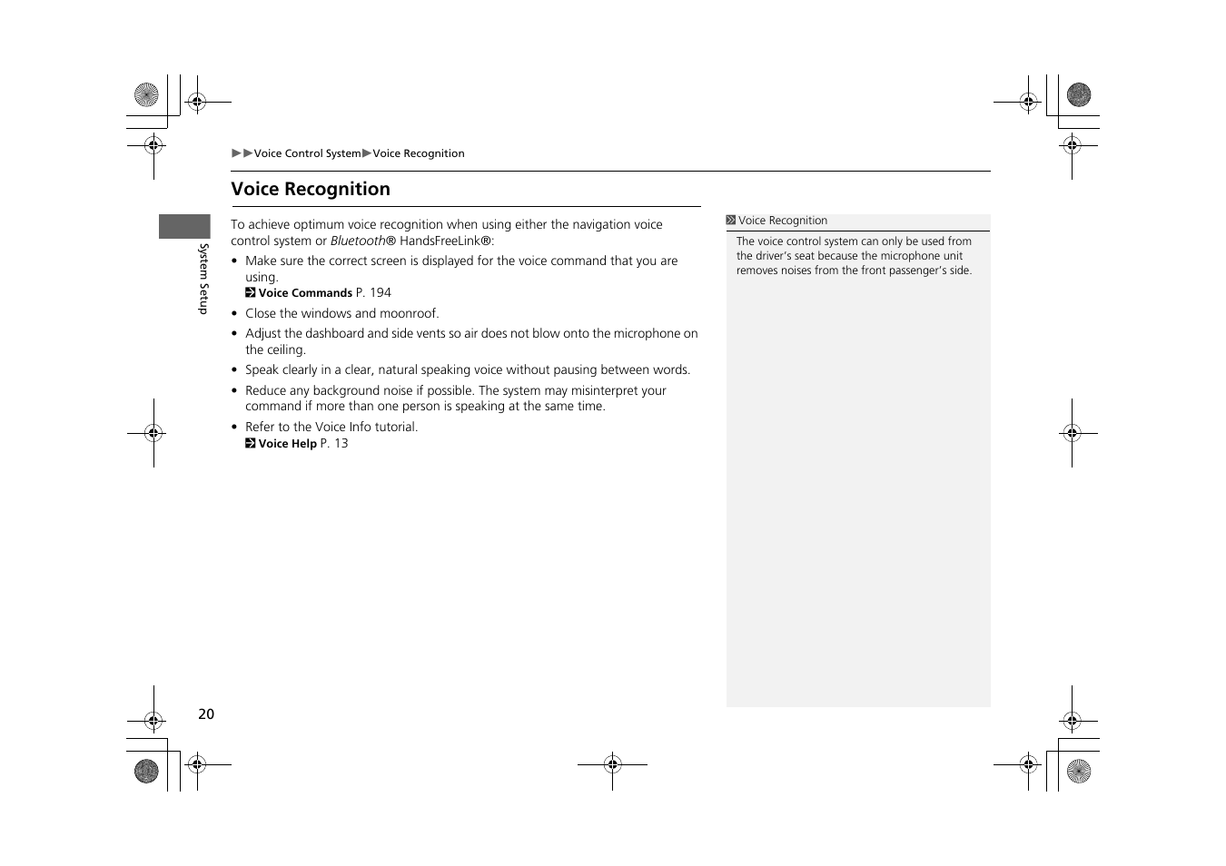 Voice recognition | HONDA 2014 CR-Z - Navigation Manual User Manual | Page 21 / 208