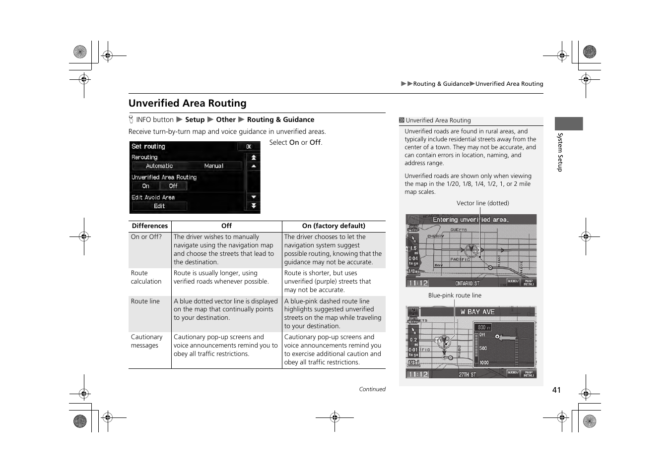 Unverified area routing, 2 unverified area routing, P. 41 | HONDA 2014 CR-Z - Navigation Manual User Manual | Page 42 / 208