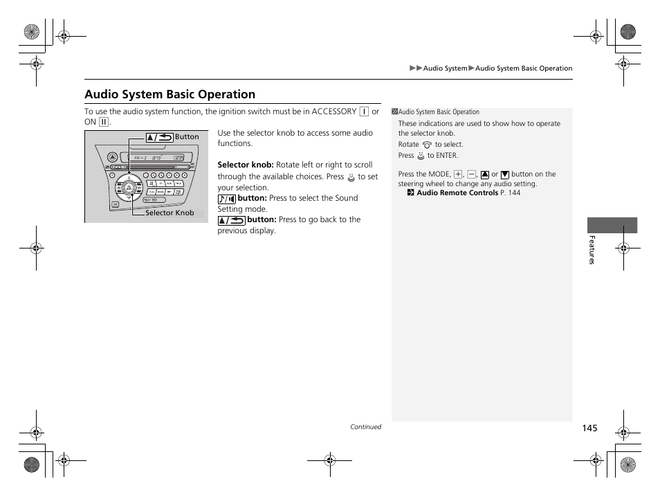 Audio system basic operation | HONDA 2014 CR-Z - Owner's Manual User Manual | Page 146 / 329