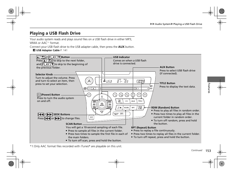 Playing a usb flash drive | HONDA 2014 CR-Z - Owner's Manual User Manual | Page 154 / 329