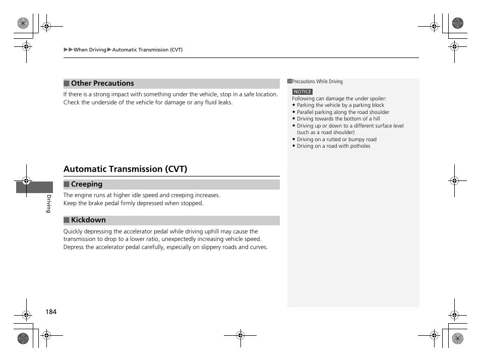 Automatic transmission (cvt) | HONDA 2014 CR-Z - Owner's Manual User Manual | Page 185 / 329
