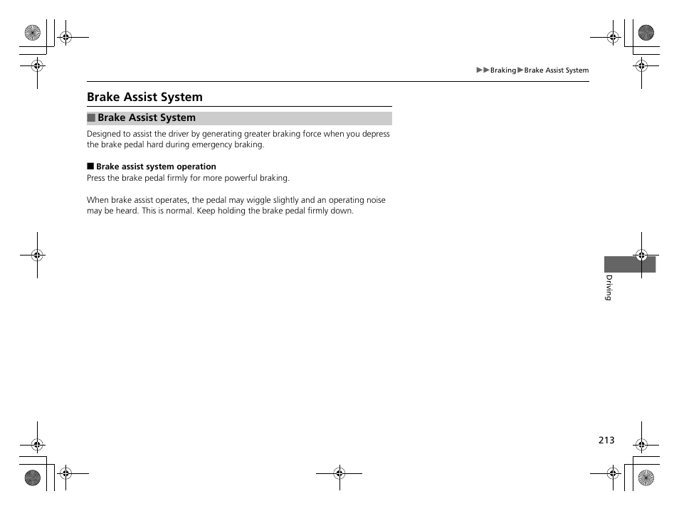 Brake assist system | HONDA 2014 CR-Z - Owner's Manual User Manual | Page 214 / 329