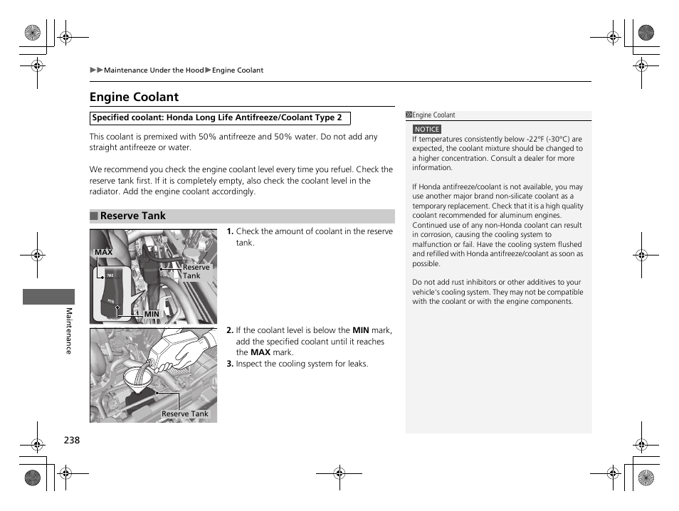 Engine coolant | HONDA 2014 CR-Z - Owner's Manual User Manual | Page 239 / 329