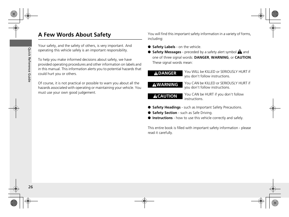 A few words about safety | HONDA 2014 CR-Z - Owner's Manual User Manual | Page 27 / 329