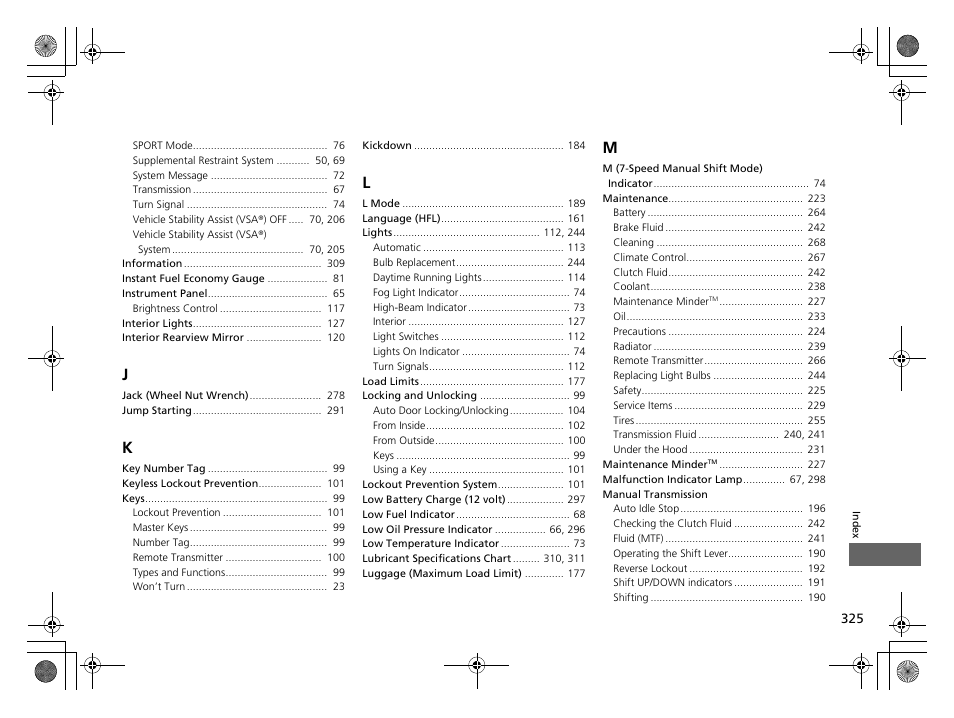 HONDA 2014 CR-Z - Owner's Manual User Manual | Page 326 / 329