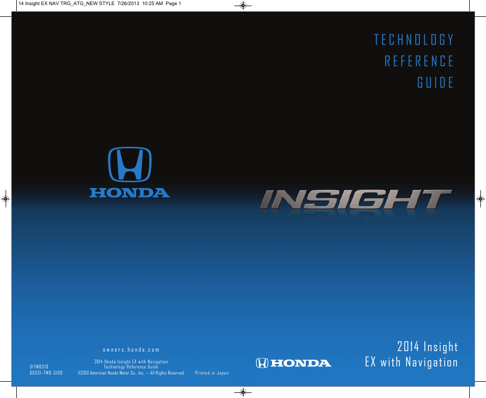 HONDA 2014 Insight (EX with Navigation) - Technology Reference Guide User Manual | 16 pages