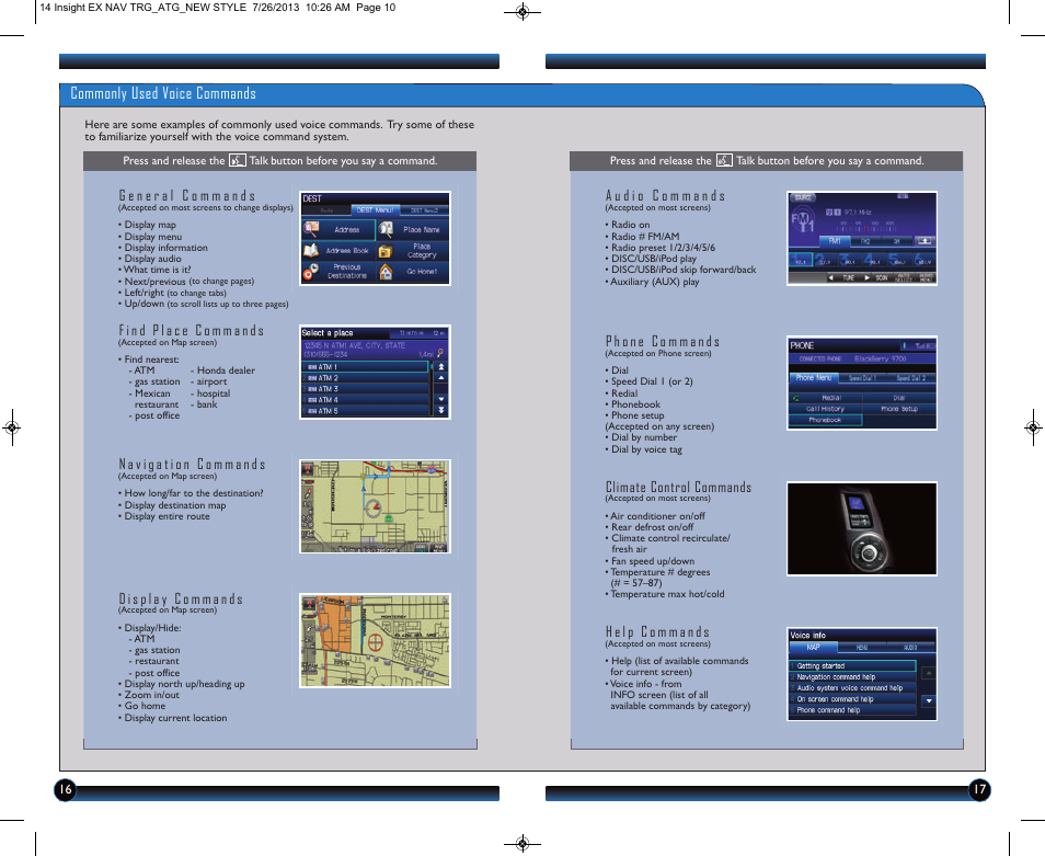 Commonly used voice commands, Climate control commands | HONDA 2014 Insight (EX with Navigation) - Technology Reference Guide User Manual | Page 10 / 16