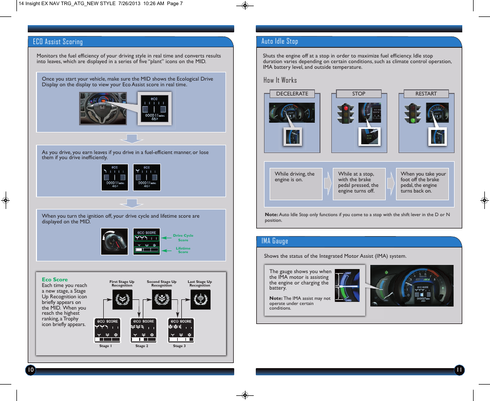 Eco assist scoring, Auto idle stop, How it works ima gauge | HONDA 2014 Insight (EX with Navigation) - Technology Reference Guide User Manual | Page 7 / 16