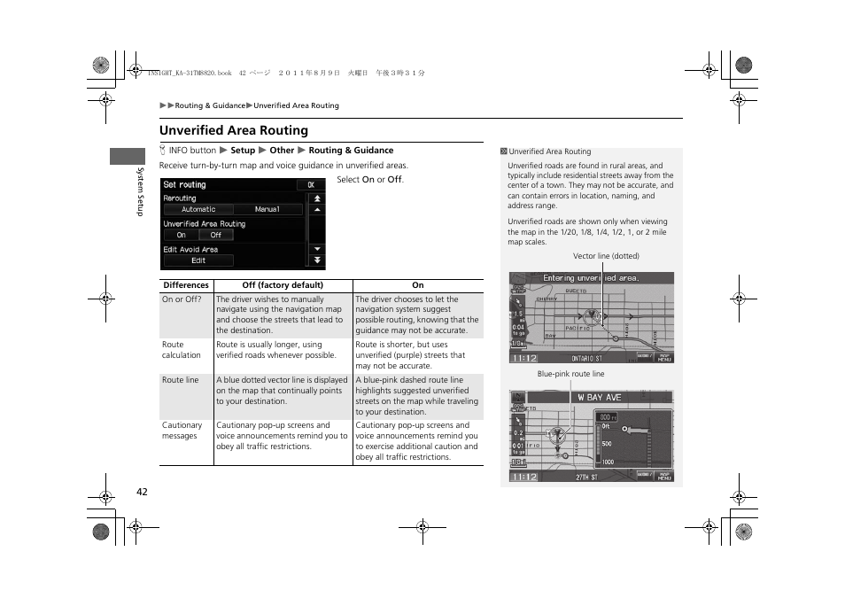 Unverified area routing, 2 unverified area routing, P. 42 | HONDA 2014 Insight - Navigation Manual User Manual | Page 44 / 203