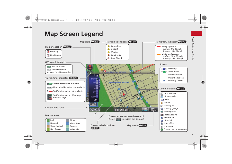 Map screen legend | HONDA 2014 Insight - Navigation Manual User Manual | Page 9 / 203