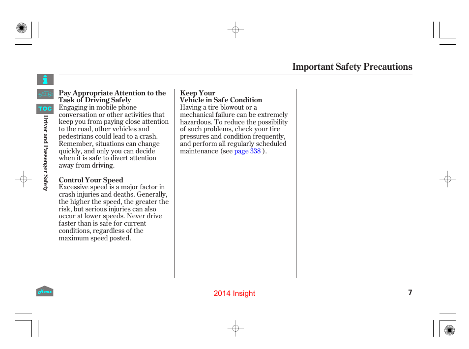 Important safety precautions | HONDA 2014 Insight - Owner's Manual User Manual | Page 10 / 411