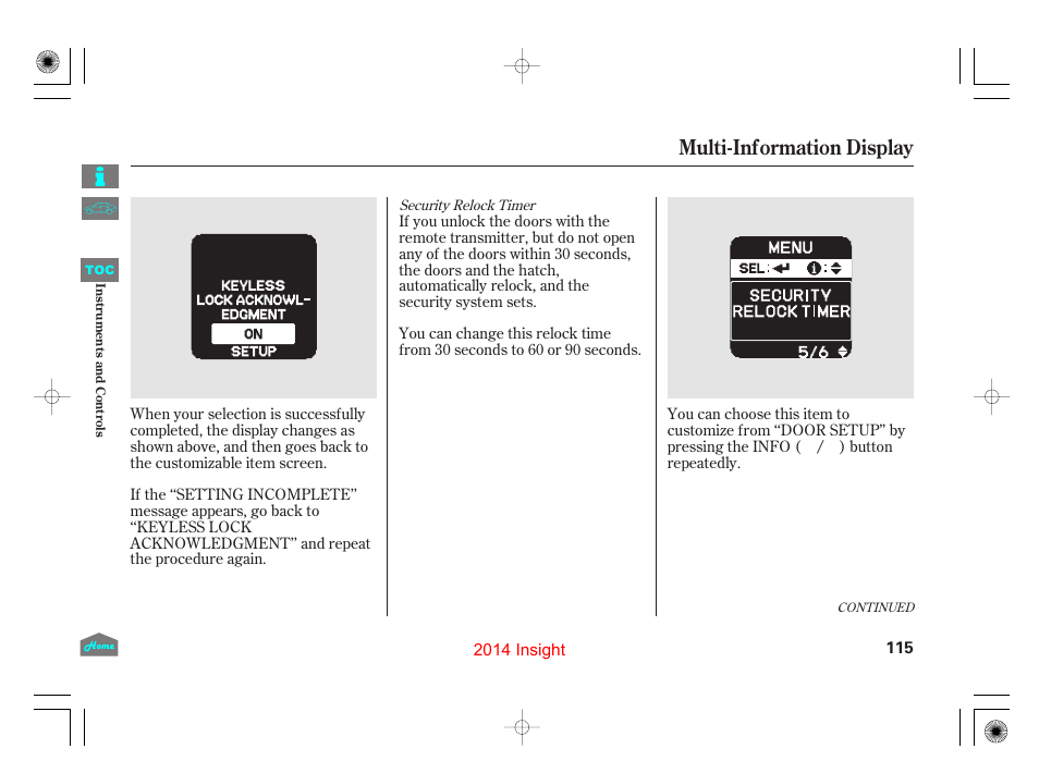 Multi-information display | HONDA 2014 Insight - Owner's Manual User Manual | Page 118 / 411