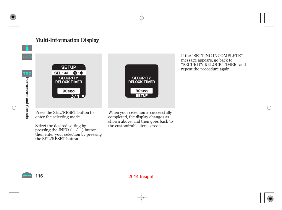 Multi-information display | HONDA 2014 Insight - Owner's Manual User Manual | Page 119 / 411