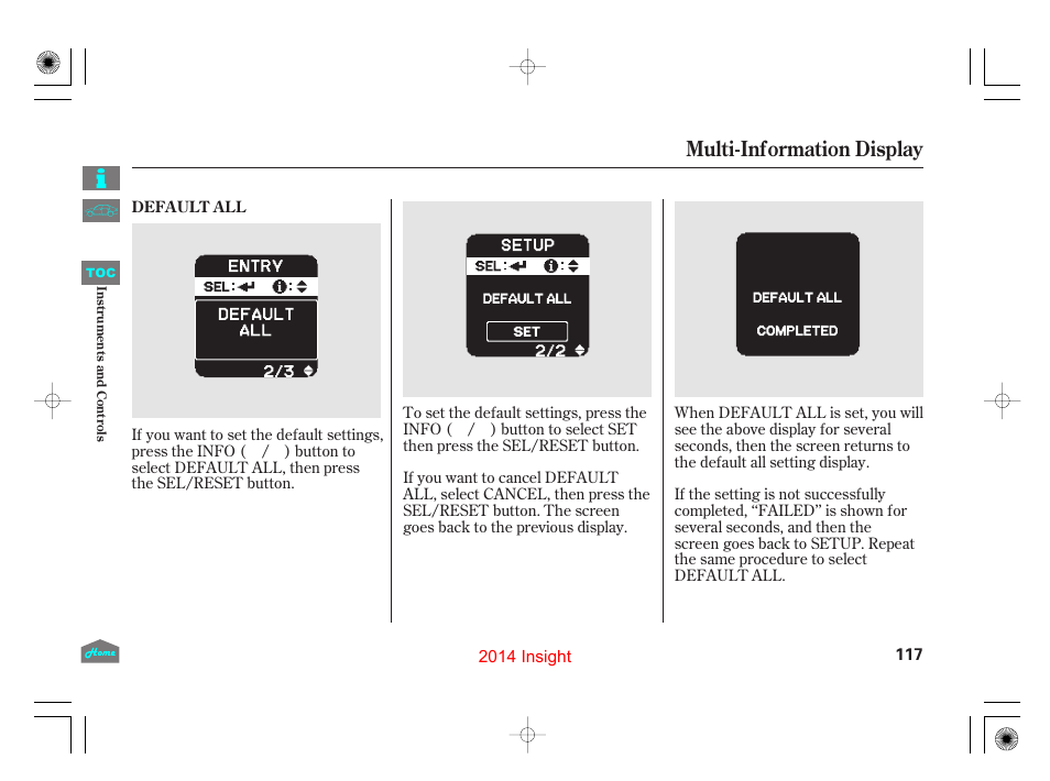 P.117), Multi-information display | HONDA 2014 Insight - Owner's Manual User Manual | Page 120 / 411