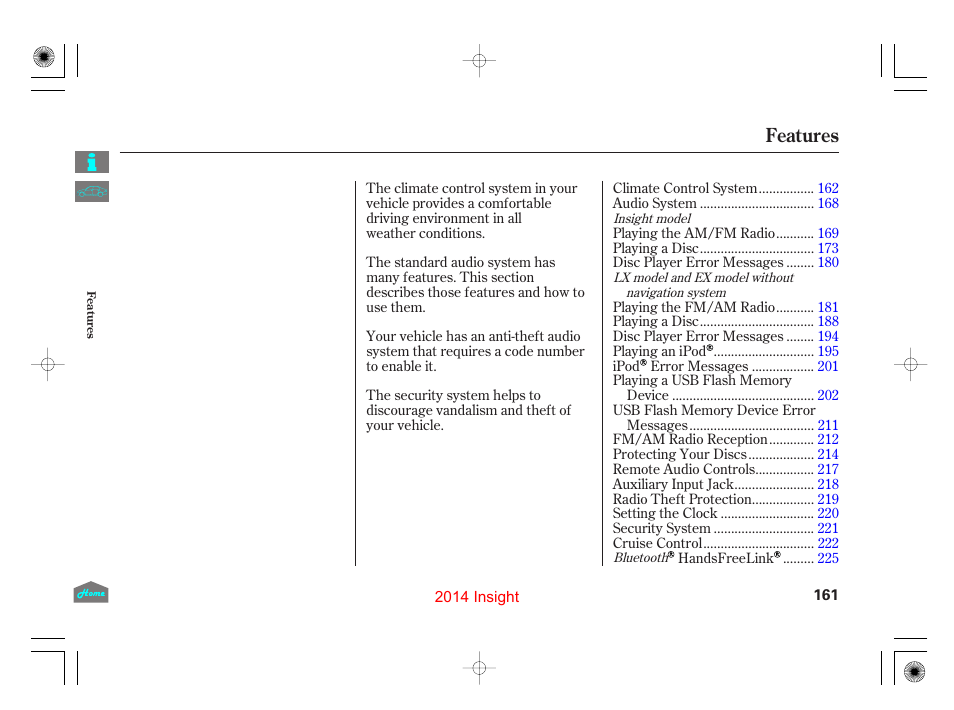 Features | HONDA 2014 Insight - Owner's Manual User Manual | Page 164 / 411