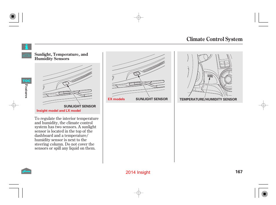 Climate control system | HONDA 2014 Insight - Owner's Manual User Manual | Page 170 / 411