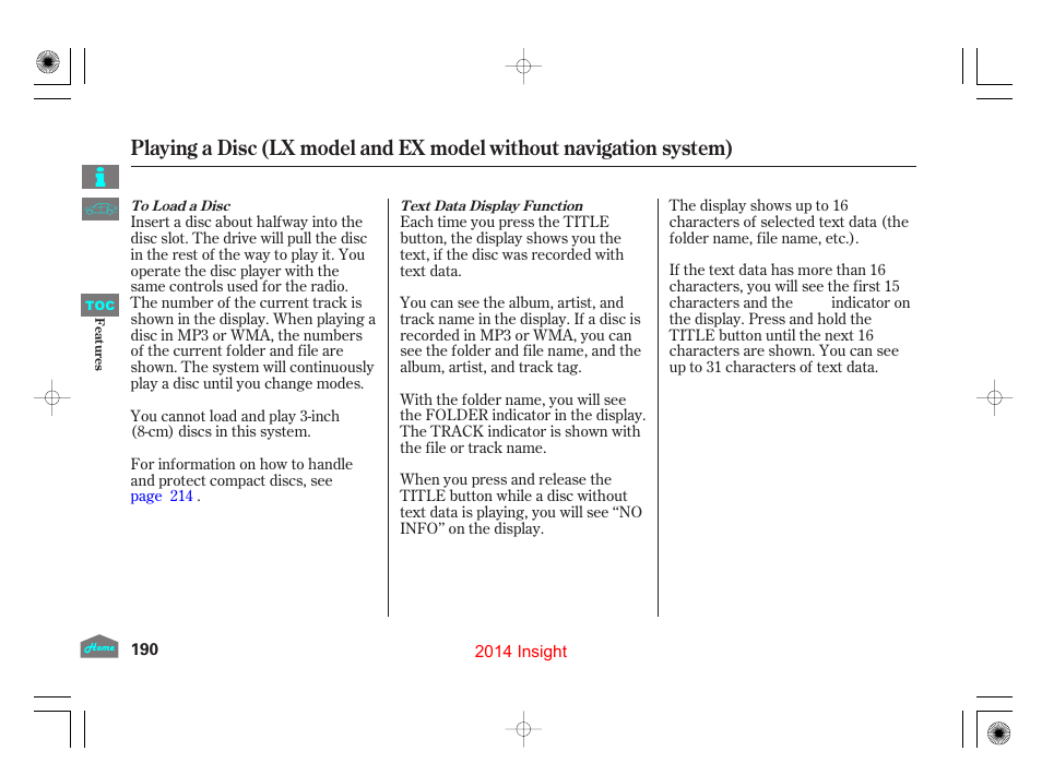 HONDA 2014 Insight - Owner's Manual User Manual | Page 193 / 411