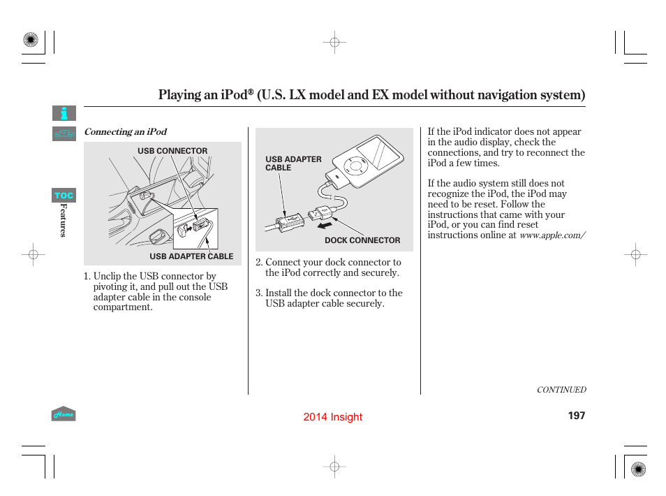 P.197 | HONDA 2014 Insight - Owner's Manual User Manual | Page 200 / 411